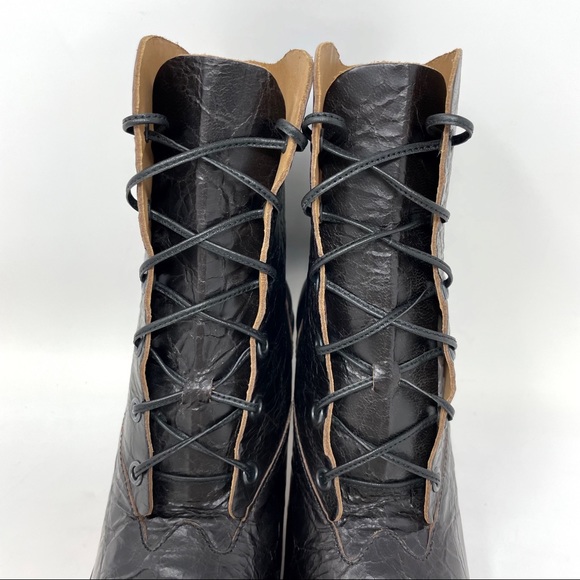 CYDWOQ Andesite Handmade Crackled Leather Square Toe Lace Up Boots Size 36, US 6 - Picture 6 of 12